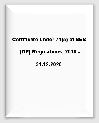 Certificate under 74(5) of SEBI (DP) Regulations, 2018 - 31.12.2020