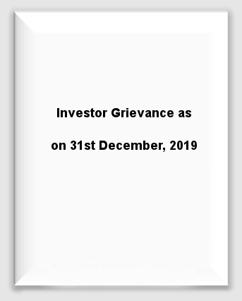 Investors Grievance as on 31st December, 2019 